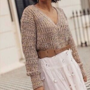 Anthropologie Pilcro & The Letterpress Marika V Neck Slimming Sweater XS Neutral